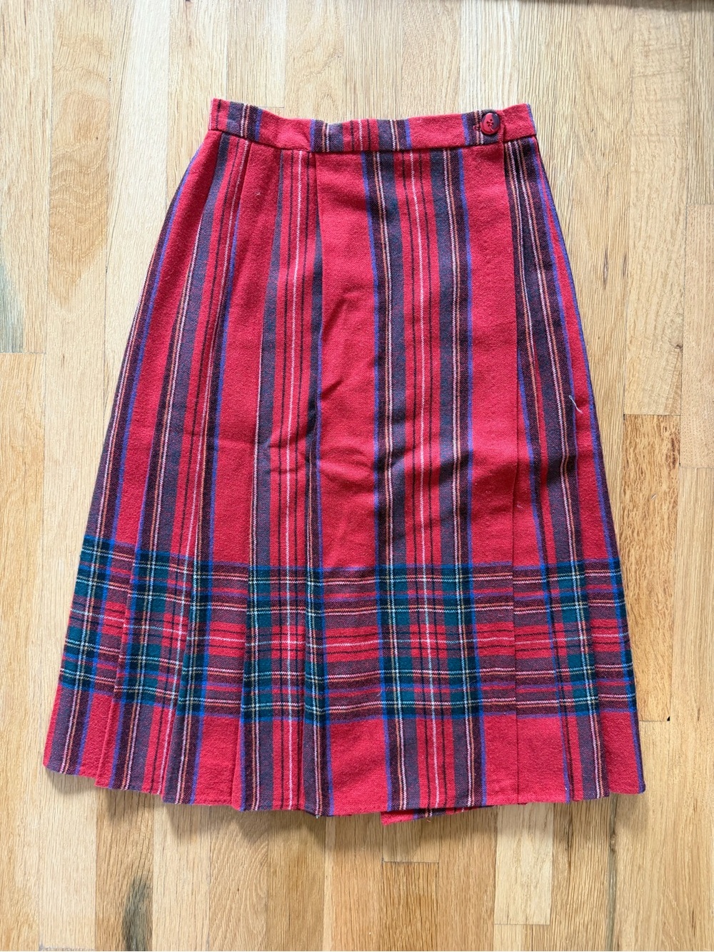Vintage Red Plaid pleated Midi Skirt